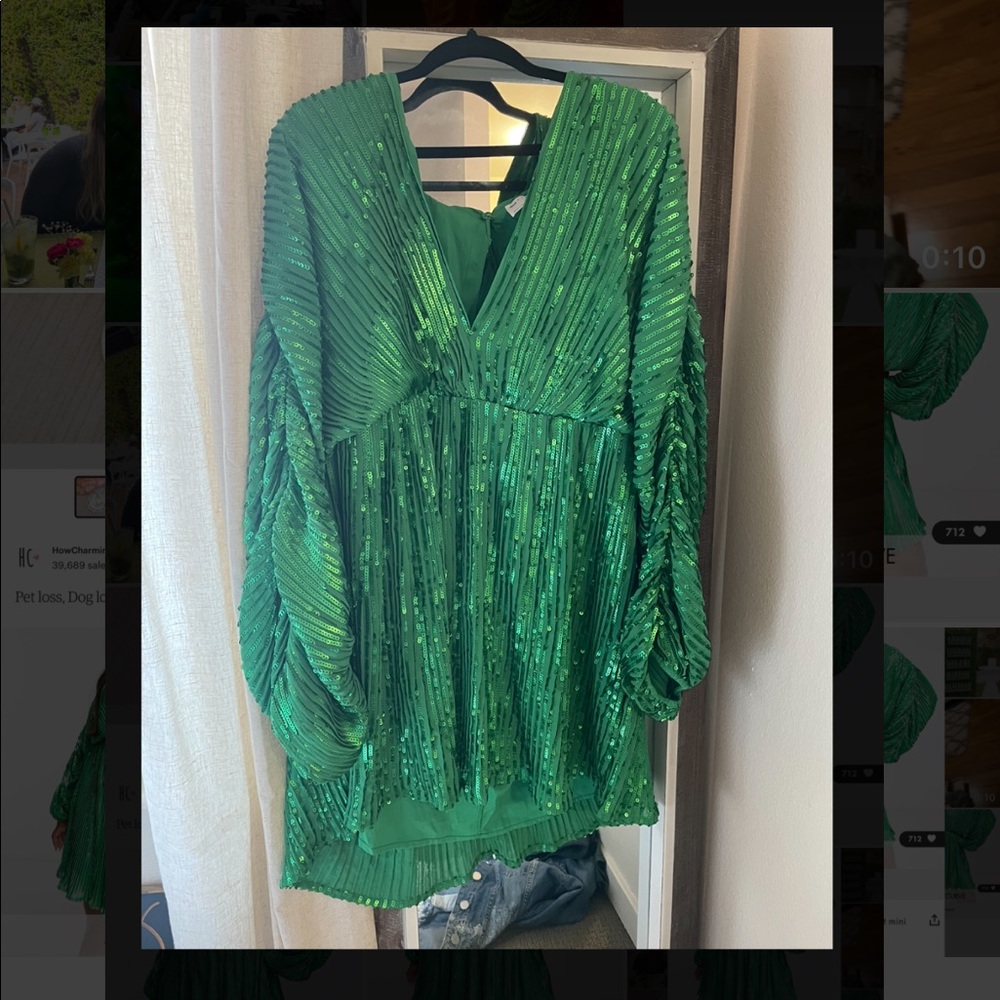 ASOS Design Curve Embellishment Mini Dress with Blouson Sleeve in Green